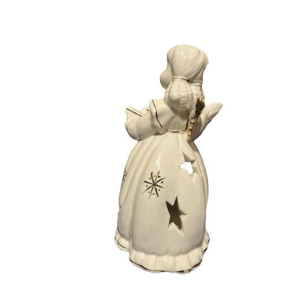 Christmas Caroling ceramic Angel Tea-light candle holder with stars gold trim 7’ - Picture 4 of 15